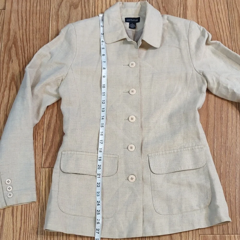 Lightweight tan linen-cotton blend jacket with button front, Ann Taylor S